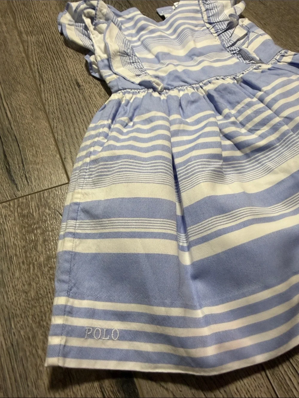 Ralph Lauren Blue and White Striped Flutter-Sleeve Dress
